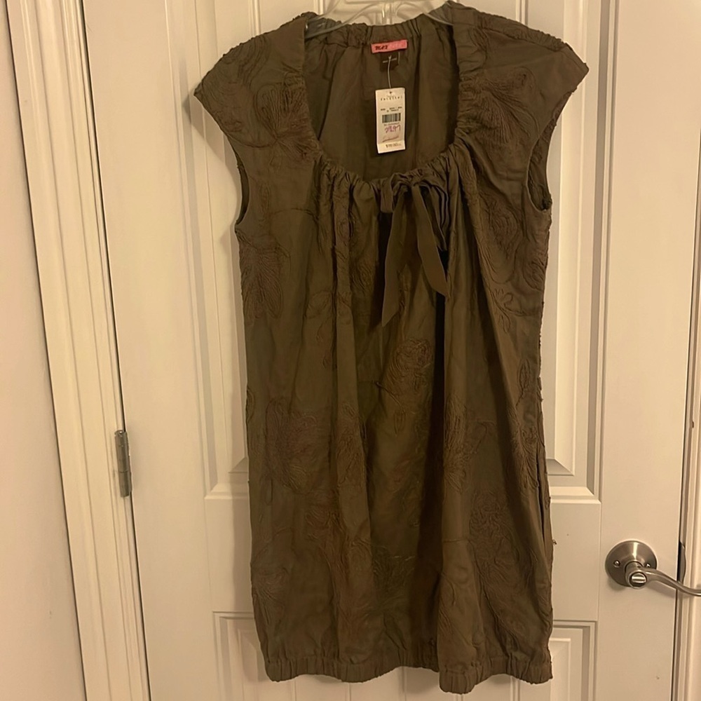 Max Rave Bubble Dress, Linen blend, women’s size‎ M, Green Khaki Pocket NWT